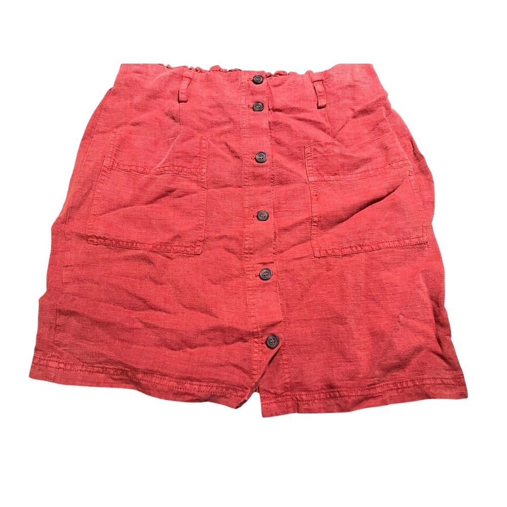 E&C California Terracotta Linen Blend Button Front Mini Skirt Boho Coastal Small